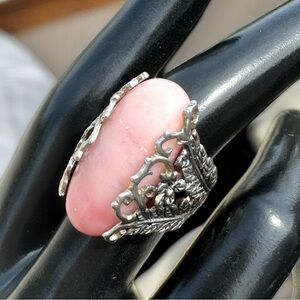 Sterling Silver Rose Quartz Floral Filigree Ring